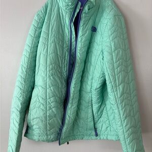 The North Face Light Green Quilted Jacket with Purple Accents